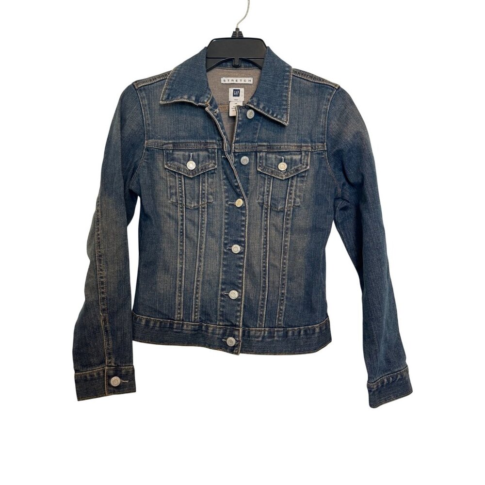 Gap Denim Stretch Jacket Women XS Dark Wash Blue Casual Button Front